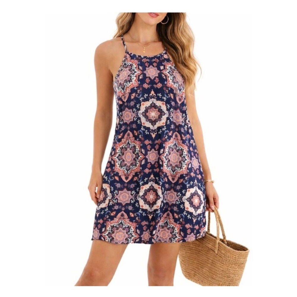 French Grey Medallion Print Tank Dress Size M